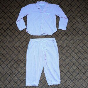 Victoria Secret Pink White Striped Pajamas Sleepwear Button Up Large Capri PJs
